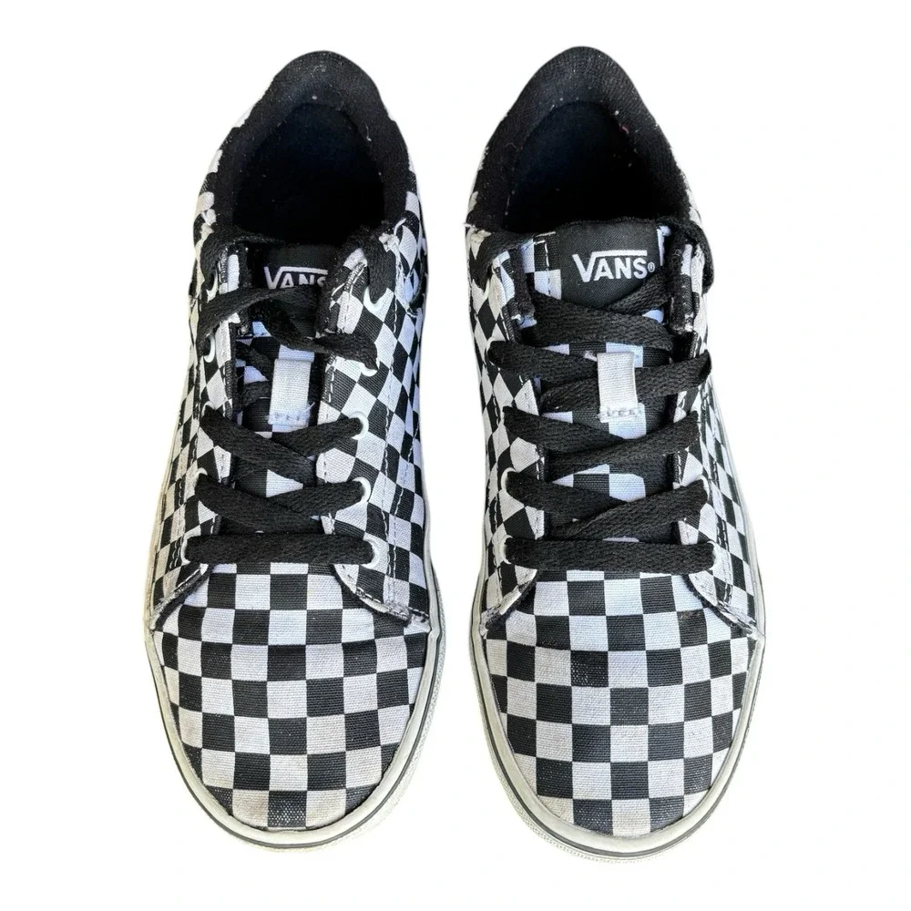 Vans Checkerboard Sneakers Youth 4‎ Black White Lace Up Skate Shoes